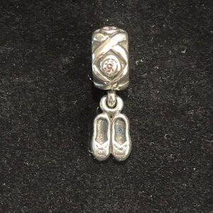 Pandora 925 Silver Ballet Shoes Charm with Pink CZ Accents *RETIRED*